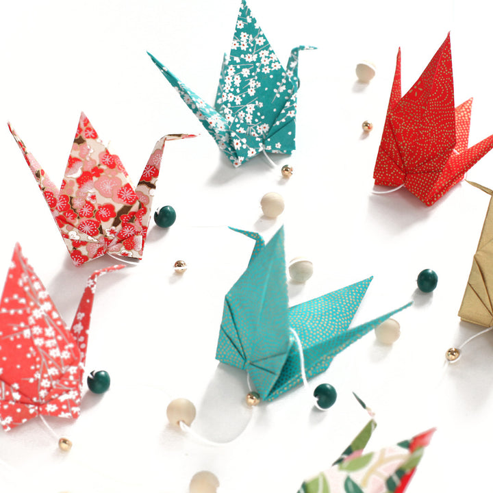 Kit Guirlande de Grues en origami - Rouge, Turquoise et Or - Santa Claus - E1