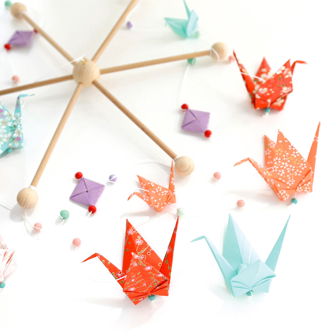 Kit Mobile de Grues - Rouge Orangé, Corail, Vert d'Eau, Rose et Mauve - Sorbet