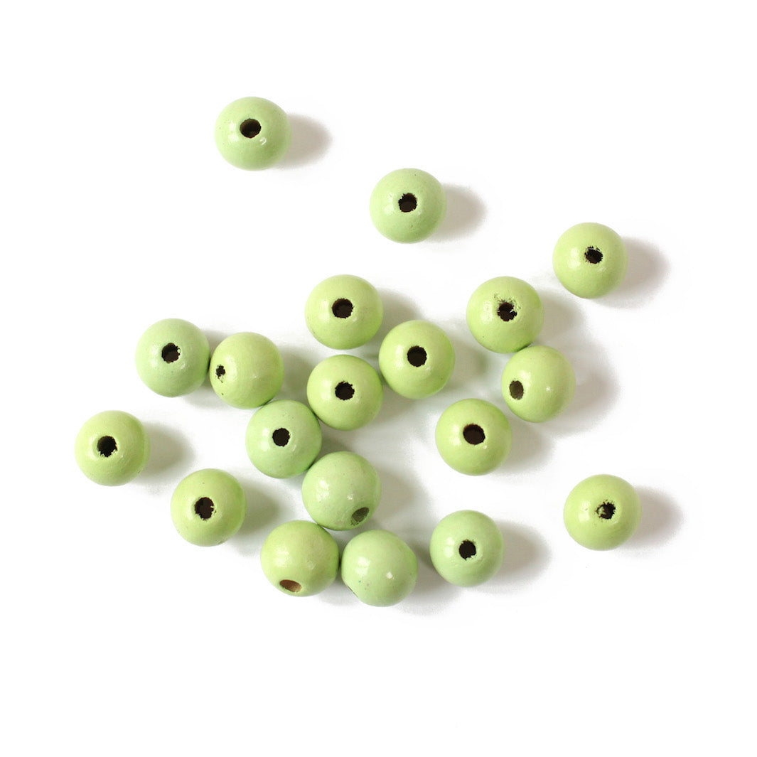 Lot de 20 perles en bois - Vert Clair - 11mm