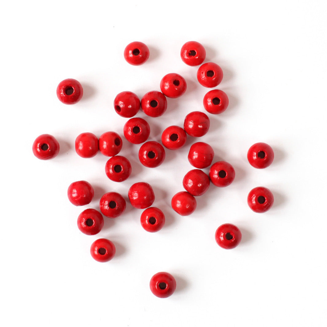 Lot de 30 perles en bois - Rouge - 8mm