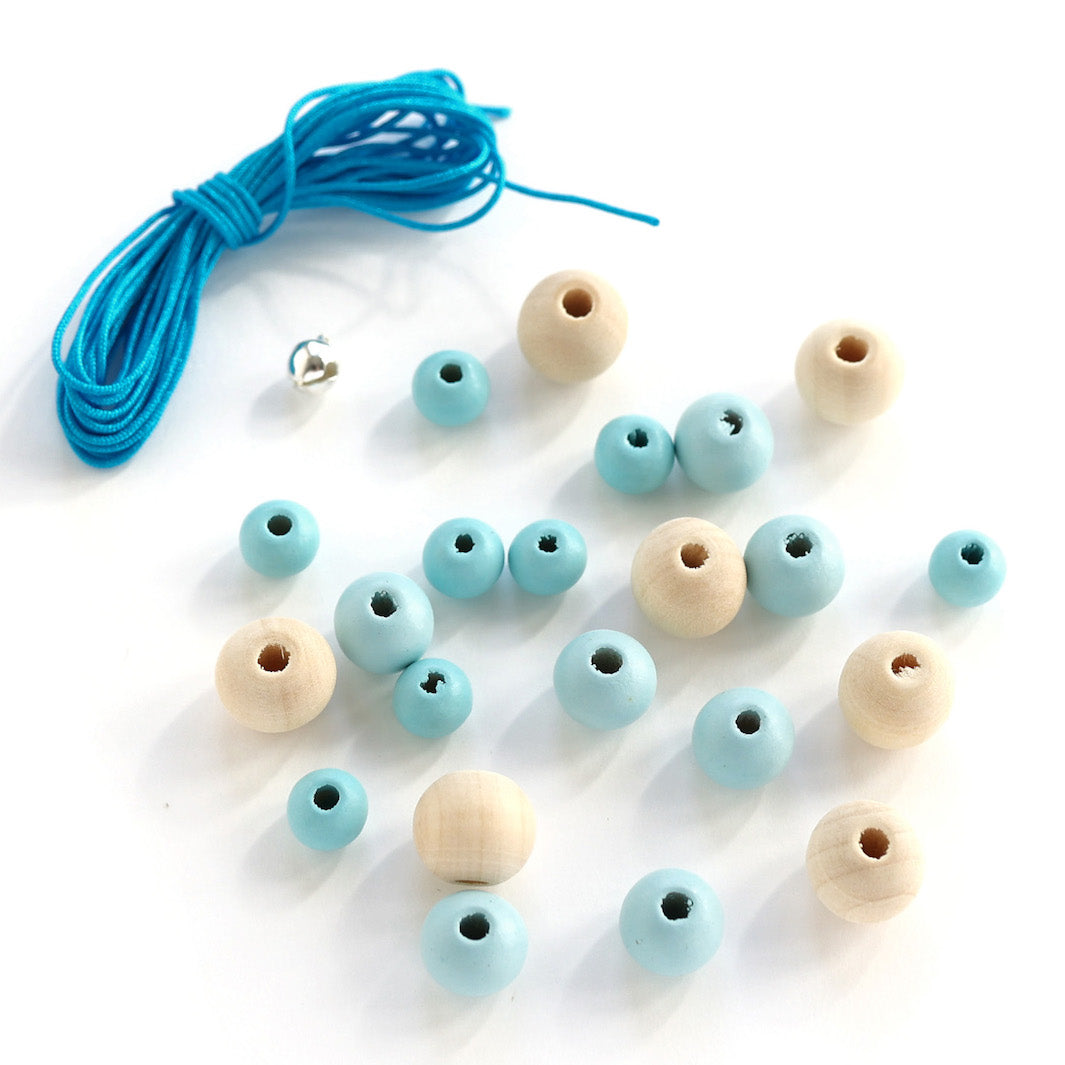 Lot de Fil & Perles - Fil 3m, Bleu - 21 Perles, Bleu Ciel et Naturel - U