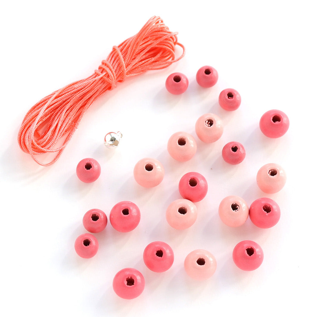 Lot de Fil & Perles - Fil 3m, Corail - 21 Perles, Rose Clair, Rose - R
