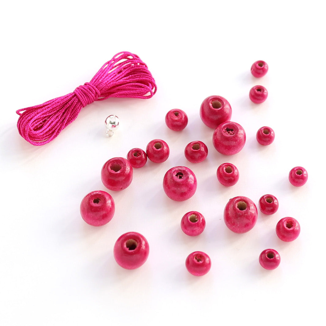 Lot de Fil & Perles - Fil 3m, Fuchsia - 21 Perles, Fuchsia - S