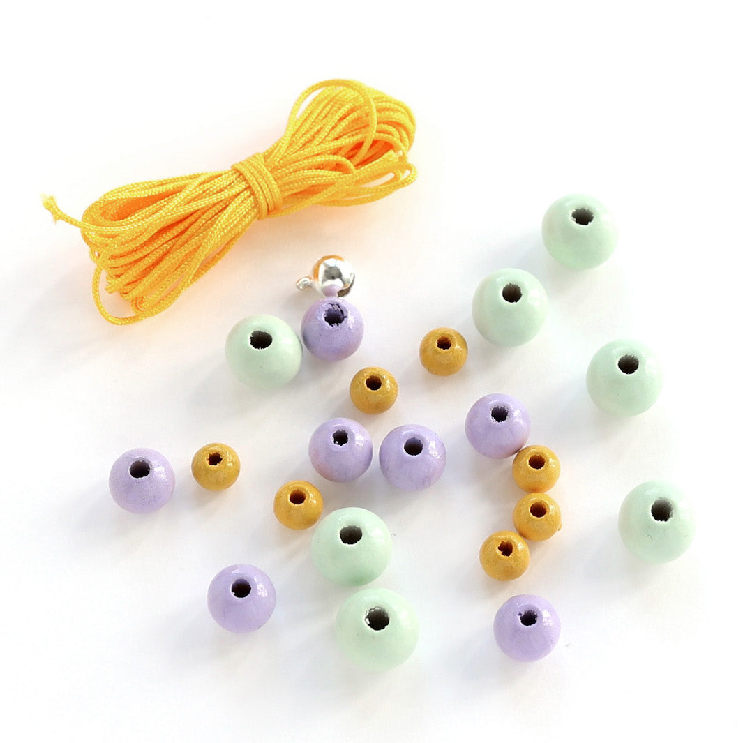 Lot de Fil & Perles - Fil 3m, Jaune - 21 Perles, Jaune, Vert d'Eau et Lilas - W