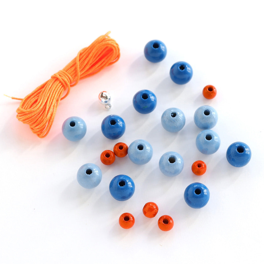 Lot de Fil & Perles - Fil 3m, Orange Fluo - 21 Perles, Bleu Électrique, Bleu Gris et Rouge Orangé - Y
