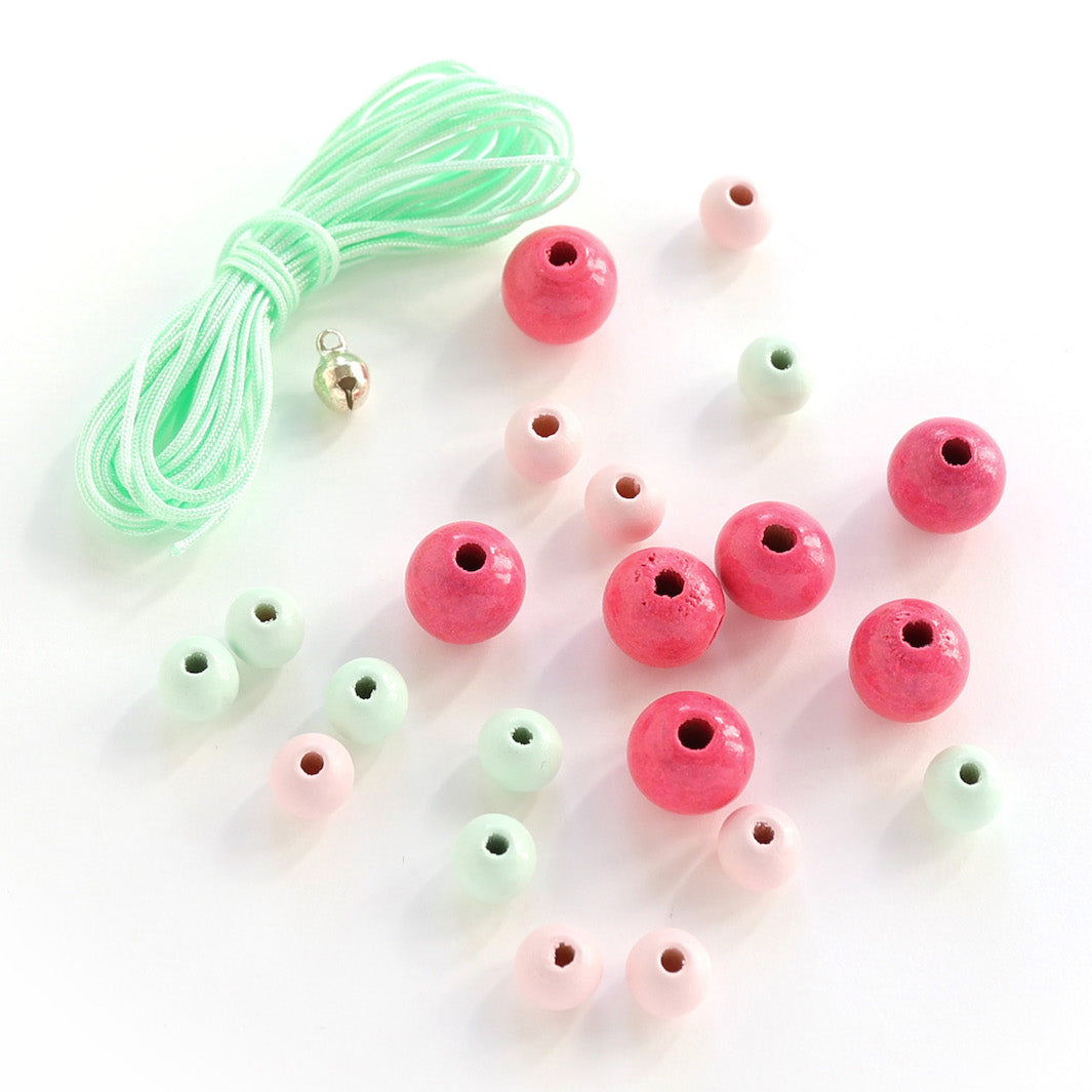 Lot de Fil & Perles - Fil 3m, Vert d'Eau - 21 Perles, Rose, Rose Clair et Vert d'Eau - X