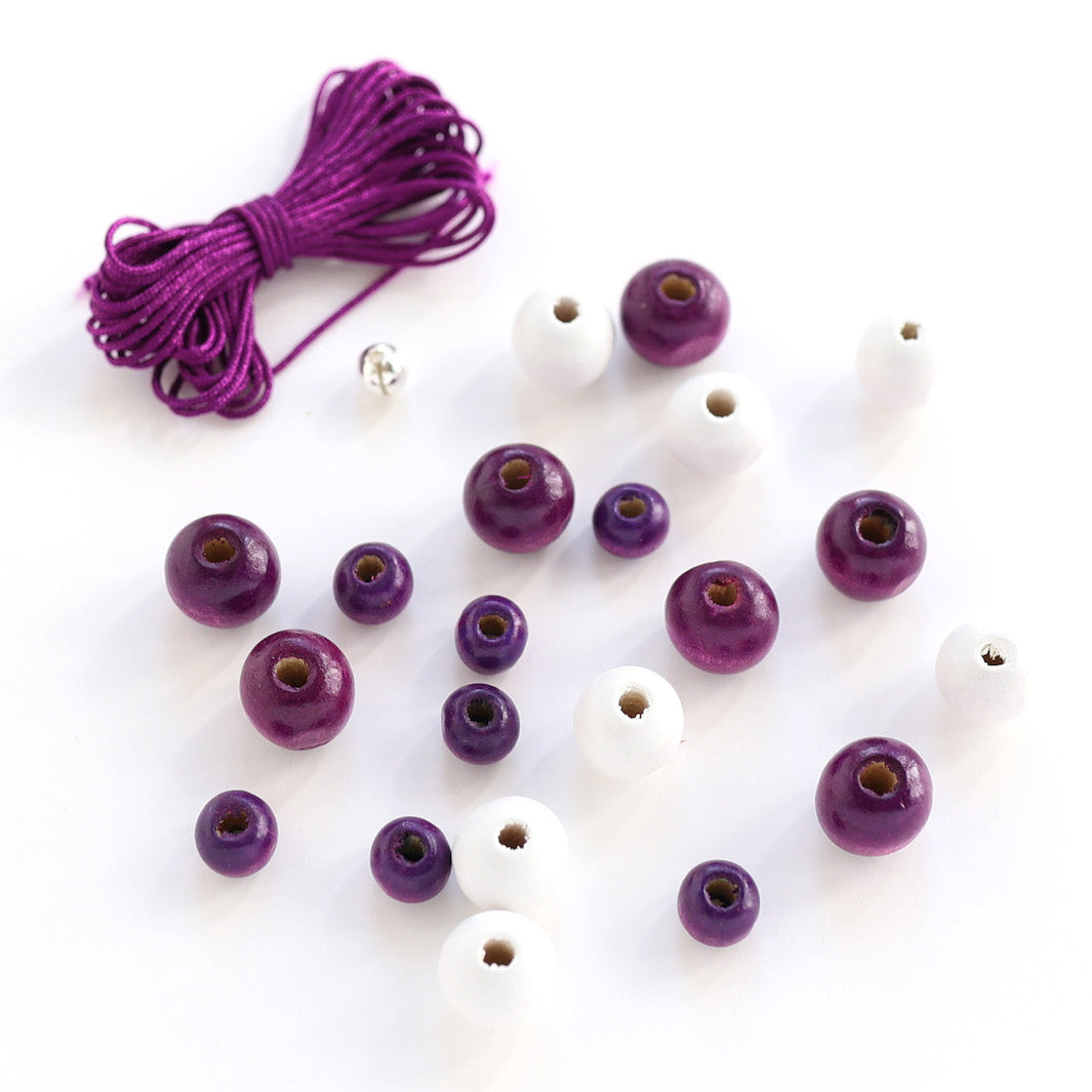 Lot de Fil & Perles - Fil 3m, Violet - 21 Perles, Violet et Blanc - T