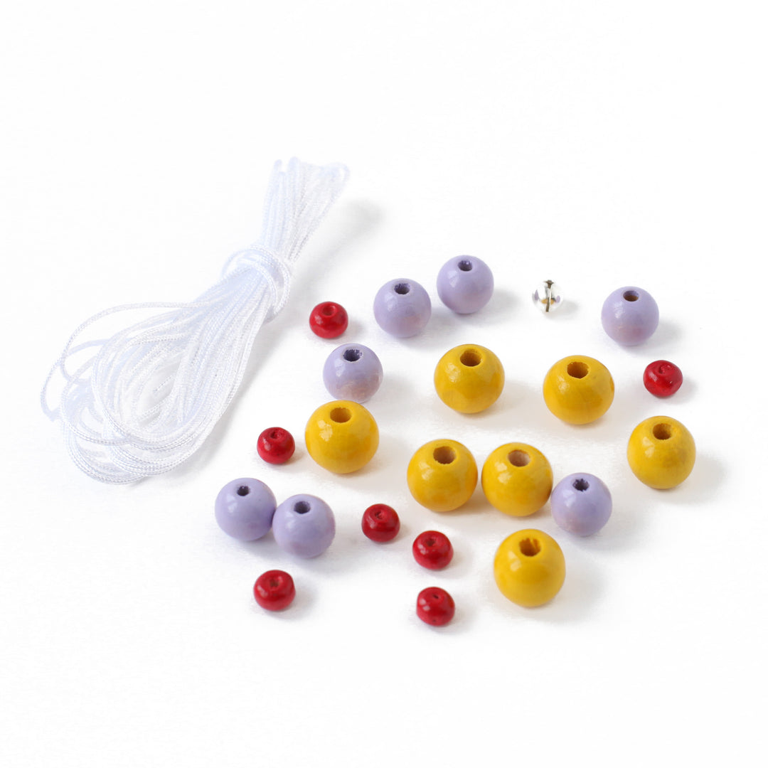 Lot de Fil & Perles - Fil 3m, Blanc - 21 Perles, jaune, Lilas et Rouge - A