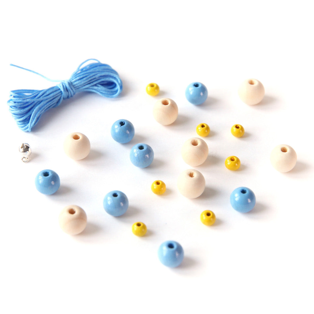 Lot de Fil & Perles - Fil 3m, Bleu - 21 Perles, Naturel, Bleu et Jaune - H