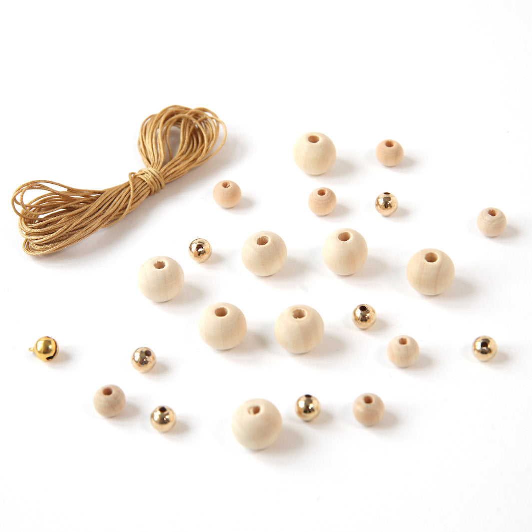 Lot de Fil & Perles - Fil 3m, Mordoré - 21 Perles, Naturel et Or - N