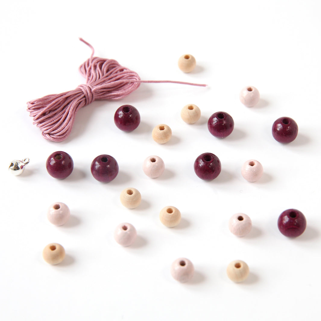 Lot de Fil & Perles - Fil 3m, Parme - 21 Perles, Violet Foncé, Rose Pâle et Naturel - J