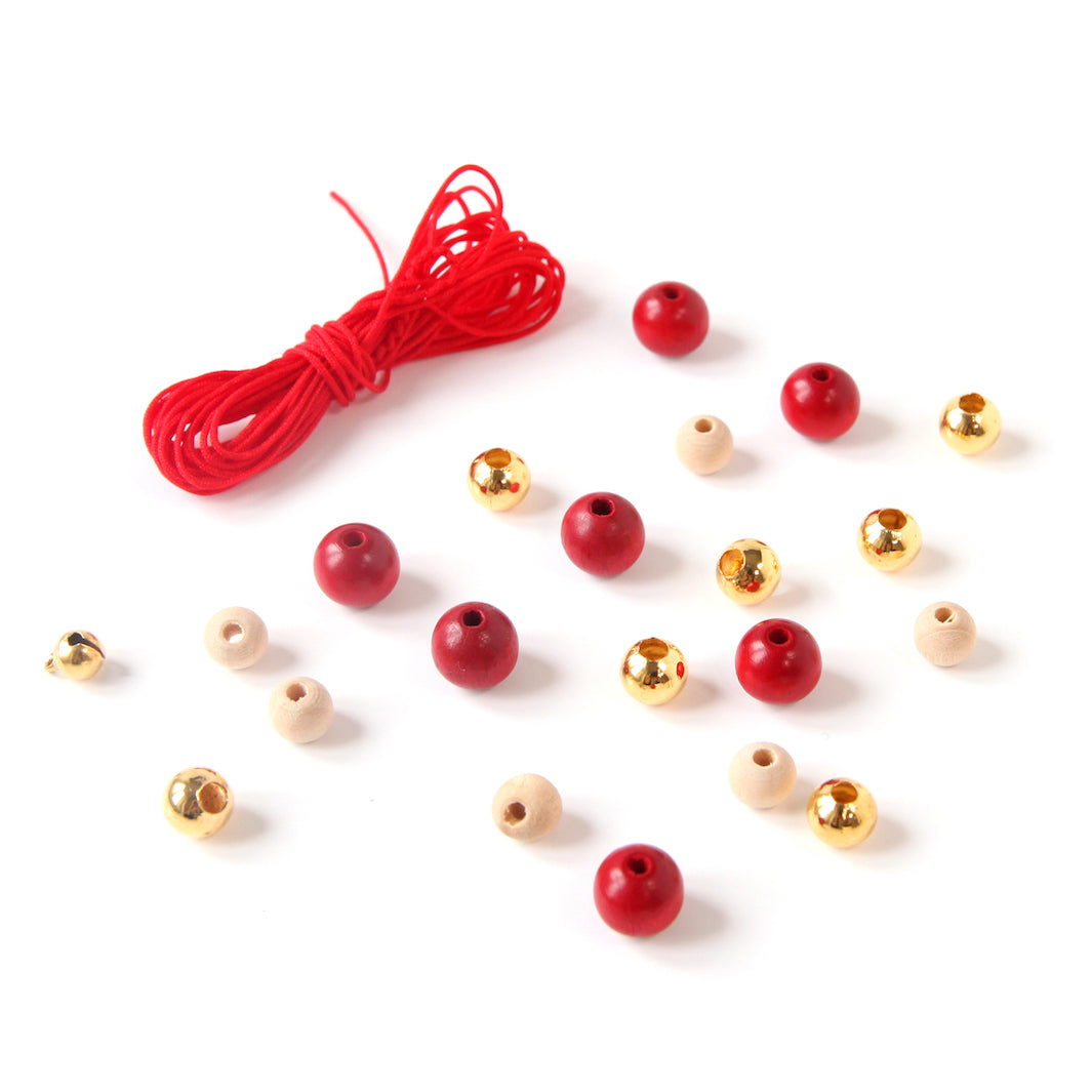 Lot de Fil & Perles - Fil 3m, Rouge - 21 Perles, Rouge Foncé, Naturel et Or - I