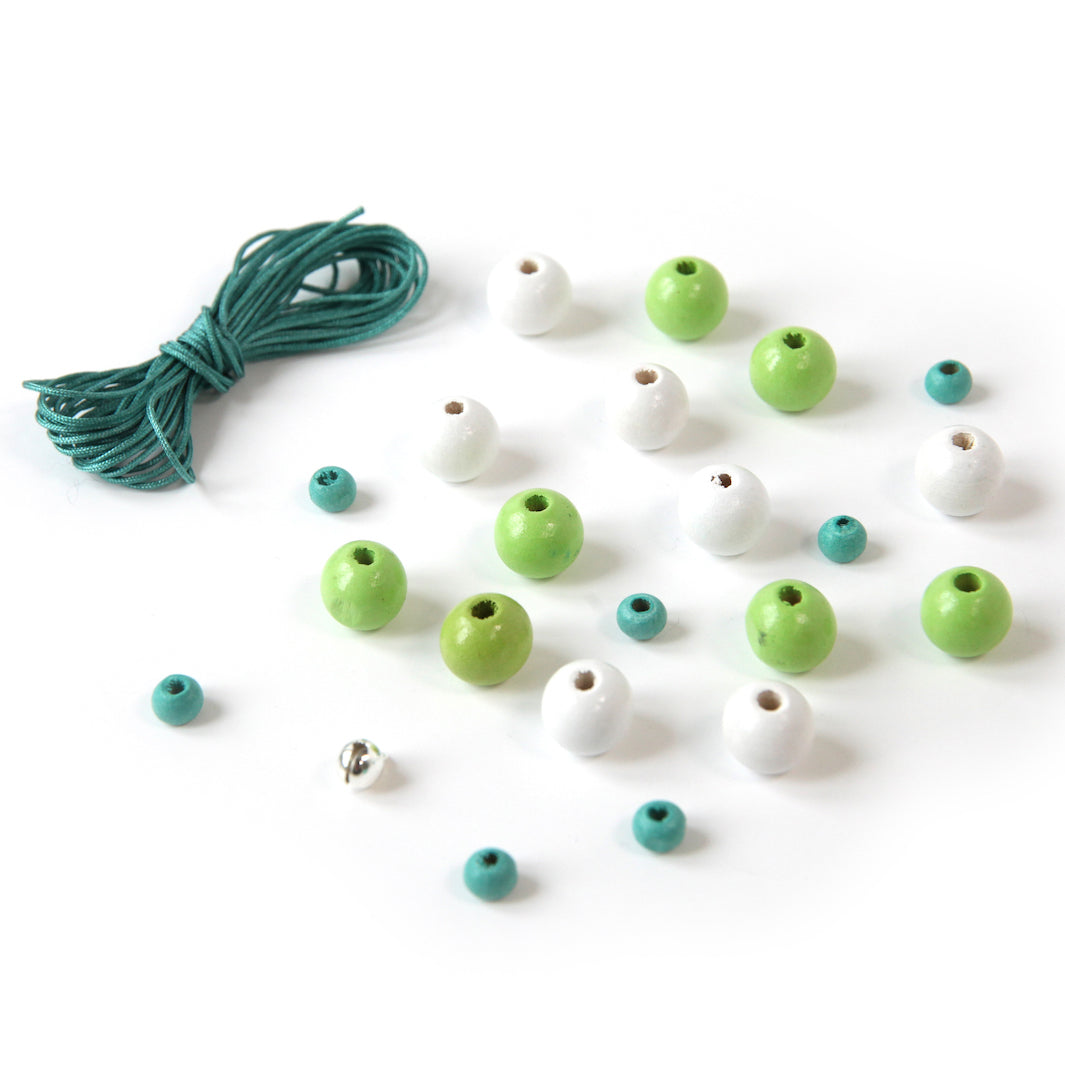 Lot de Fil & Perles - Fil 3m, Vert de Gris - 21 Perles, Vert Clair, Vert d'Eau et Blanc - M