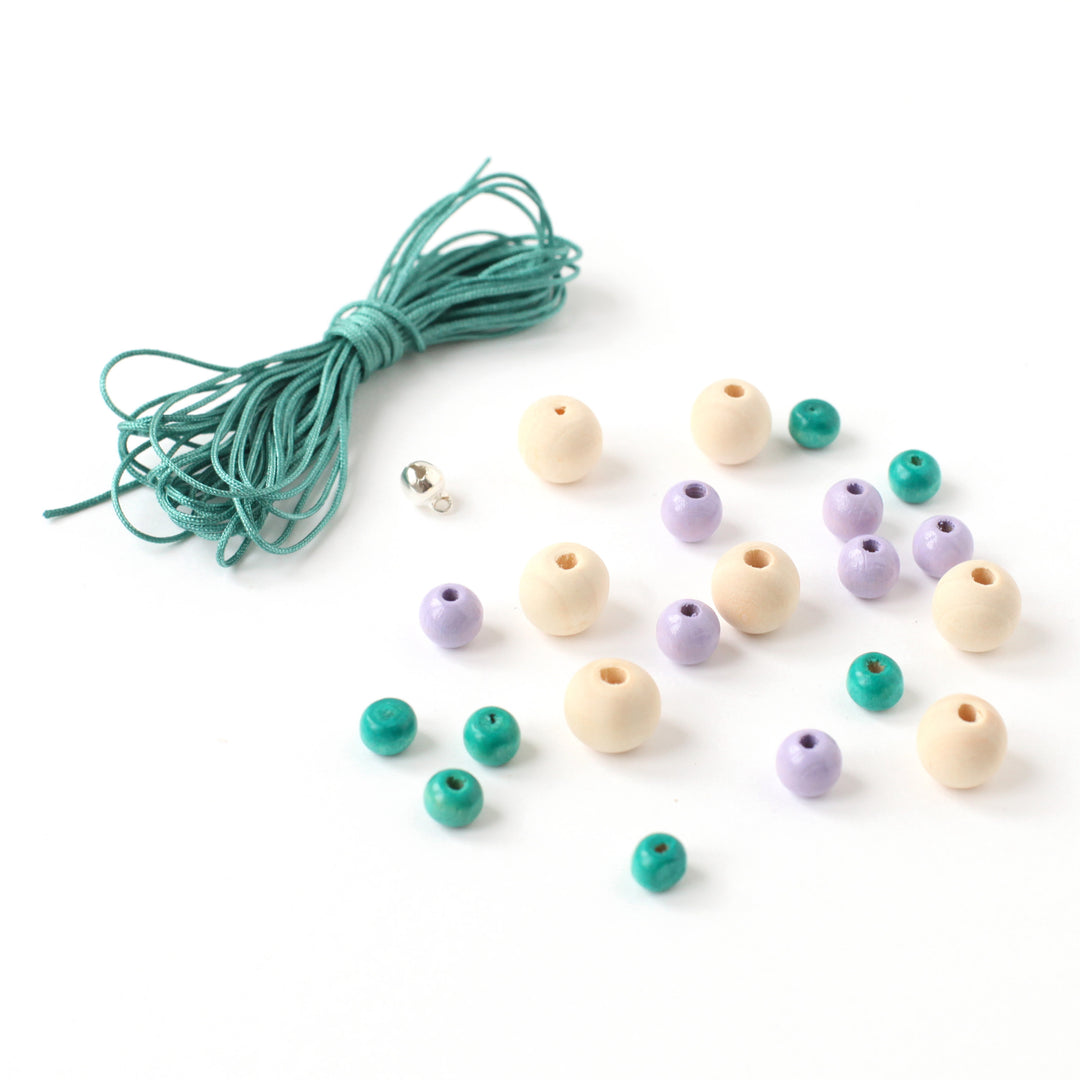 Lot de Fil & Perles - Fil 3m, Vert de Gris - 21 Perles, Naturel, Mauve et Turquoise - D