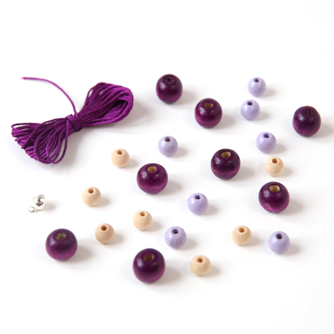 Lot de Fil & Perles - Fil 3m, Violet - 21 Perles, Violet Foncé, Lilas et Naturel - K