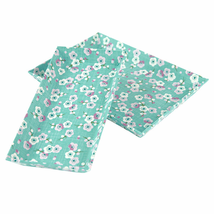 Petit & Grand vide-poches - Papier Japonais - Fleurs de pruniers rétros - Menthe foncé et Rose pâle - M790