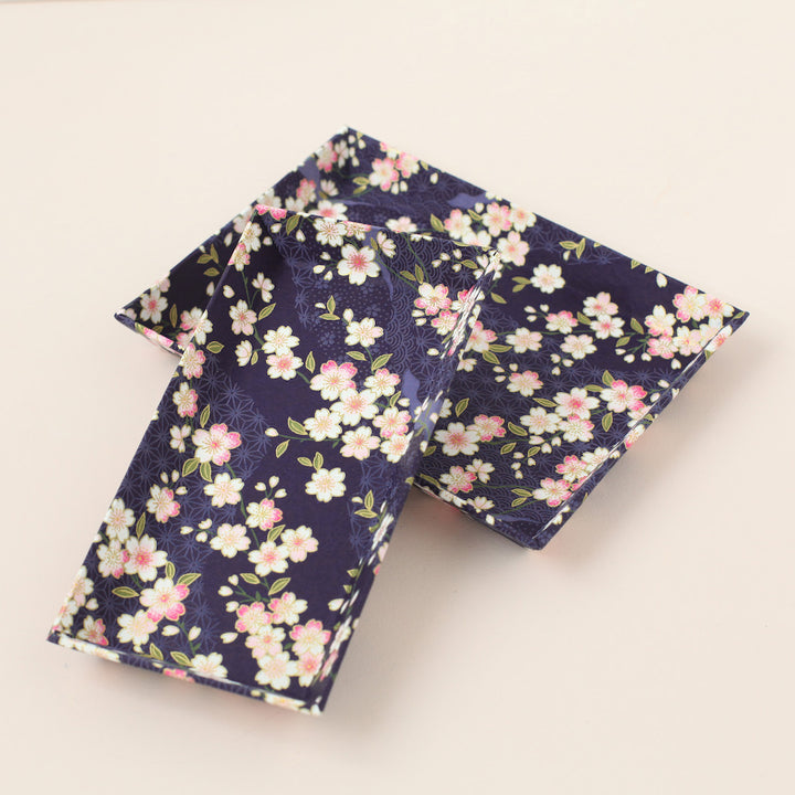 Papier Japonais - Fleurs de Cerisier et Motifs Variés - Bleu Violet Foncé - M734