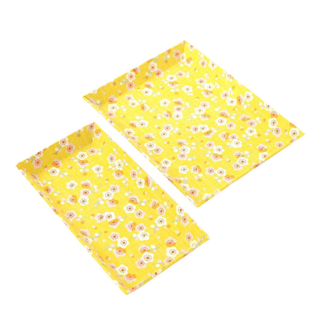 Small & Large storage compartment - Retro plum blossoms, Yellow and Pale pink - M796