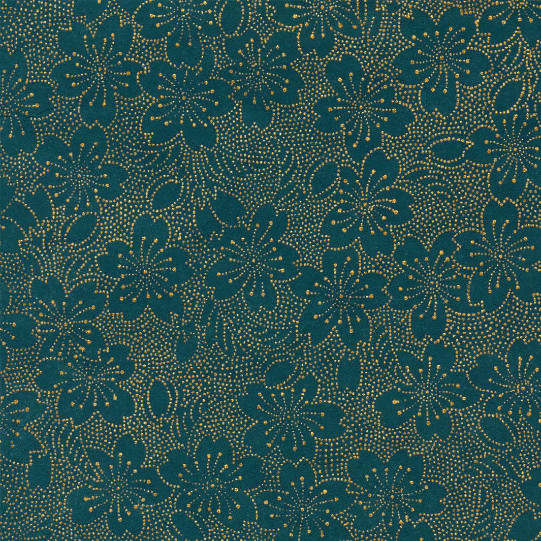 carré de 10cm par 10cm de papier japonais yuzen chiyogami aux motifs de fleurs en pointillés dans les tons bleu canard adeline klam (M958)