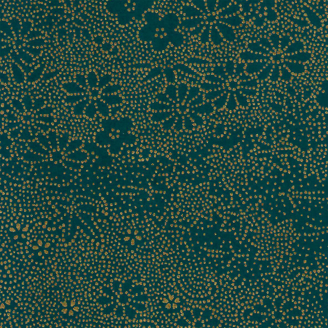 carré de 10cm par 10cm de papier japonais yuzen chiyogami aux motifs de paysage en pointillés dans les tons bleu canard et dorés adeline klam (M627)