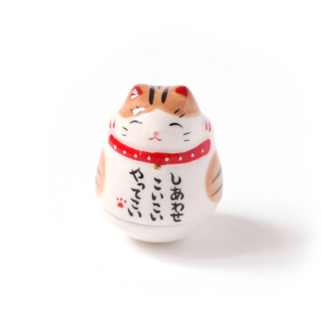 Culbuto Japonais - Maneki Neko - Tigré Roux, Blanc et Marron