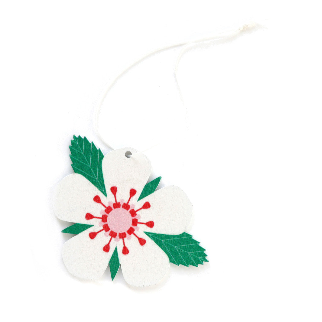 Fleur de Fraisier en Bois à Suspendre - Blanc, Rose, Rouge et Vert