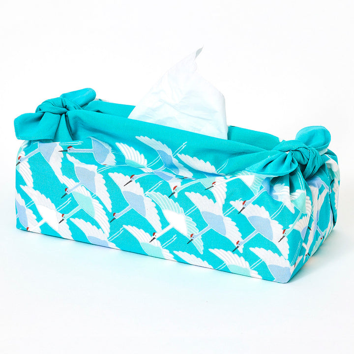 Furoshiki - Grues, Fond Bleu - Adeline Klam - 50x50cm