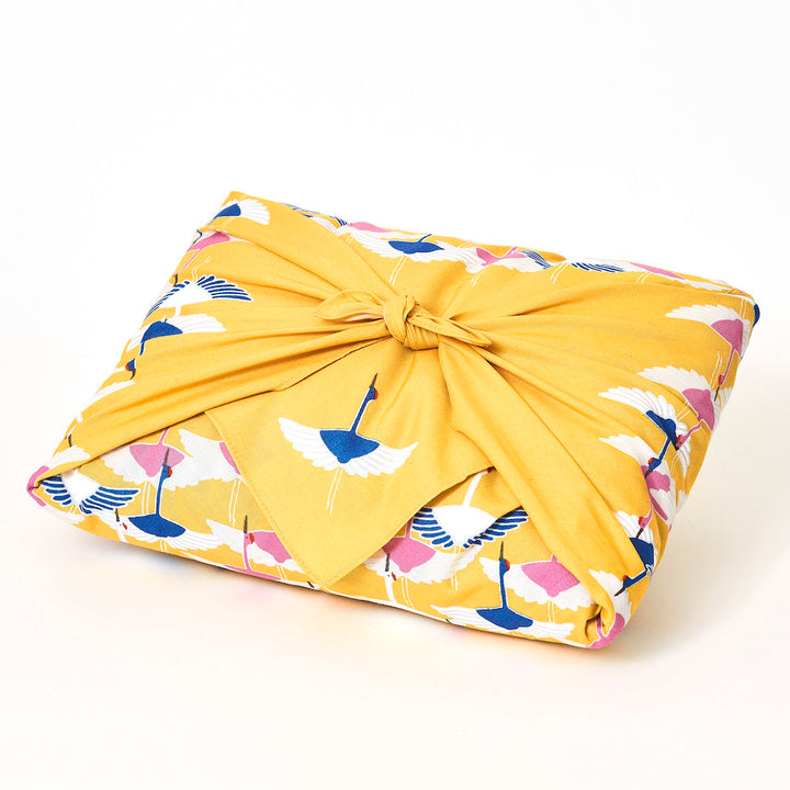 Furoshiki - Grues, Fond Jaune - Adeline Klam - 50x50cm