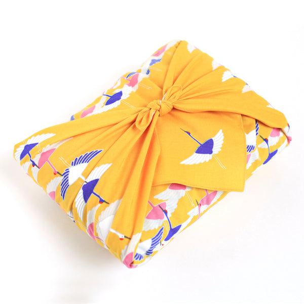 Furoshiki - Grues, Fond Jaune - Adeline Klam - 50x50cm