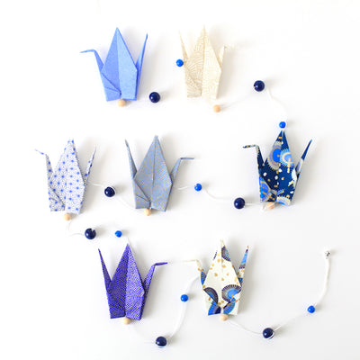 Guirlande de grues en origami - Bleu, violet et doré