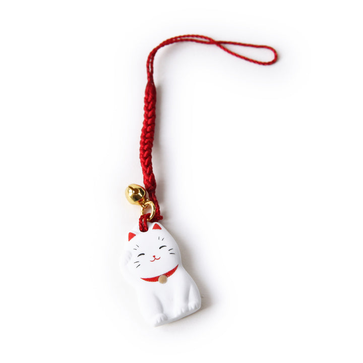 Grigri à suspendre - Maneki Neko Plat - Blanc