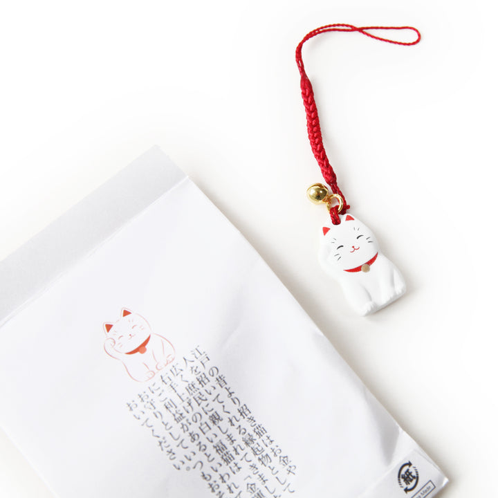 Grigri à suspendre - Maneki Neko Plat - Blanc