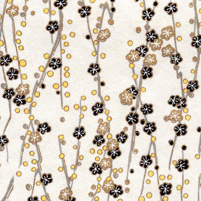 papier japonais aux motifs de branches en fleurs noires et dorés adeline klam de 10cm par 10cm