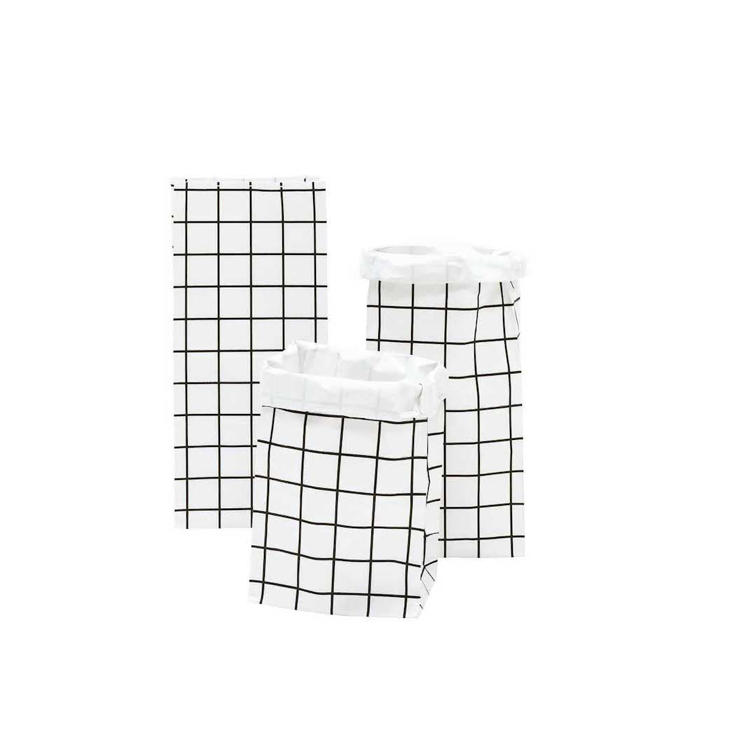 Lot de 3 Sachets à Fond Plat en Papier Kraft Double - Carreaux - Noir