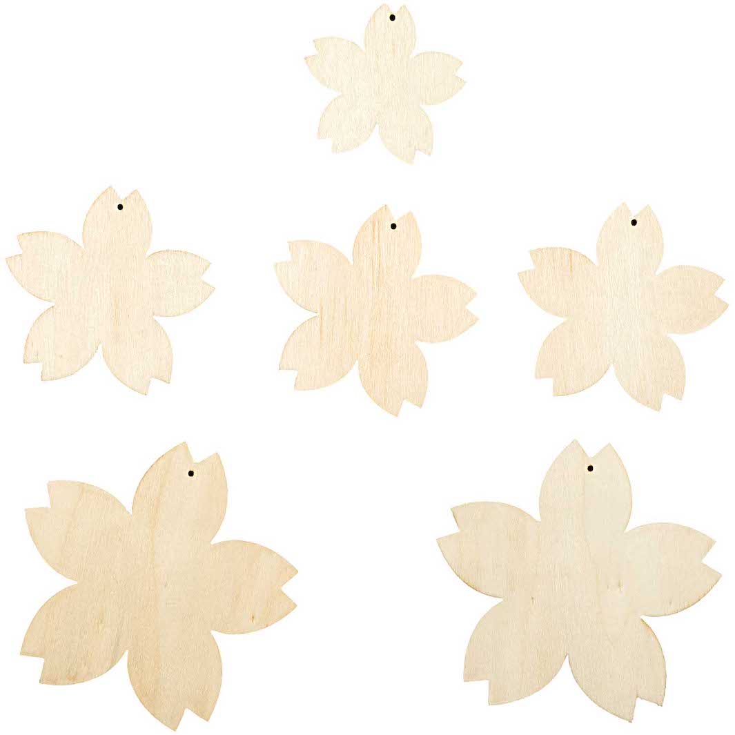 Lot de 6 Fleurs de Cerisier en bois à suspendre