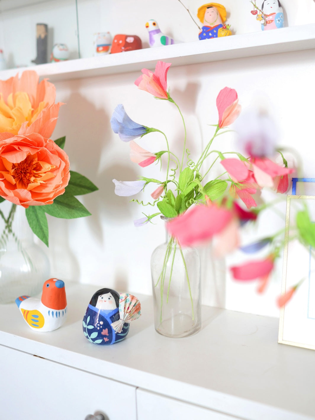 Kit Bouquet de Pois de Senteur en Crépon - Rose Clair, Pêche et Fuchsia, Bleu et Vert Clair et Mauve