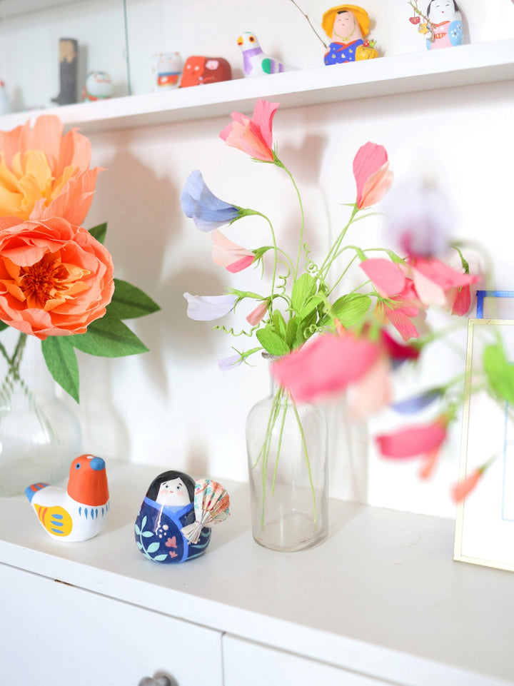 Kit Bouquet de Pois de Senteur en Crépon - Rose Clair, Pêche et Fuchsia, Bleu et Vert Clair et Mauve