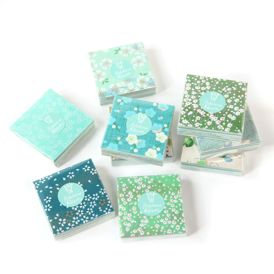 100 Papiers Origami - 6 x 6 cm - Vert Clair et Foncé, Vert d'Eau et Menthe et Bleu Turquoise - Garden