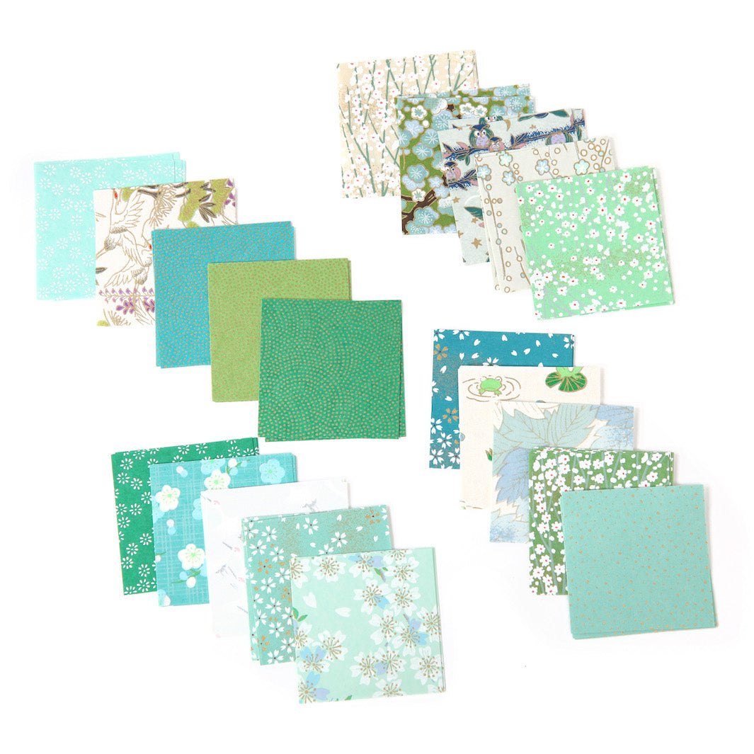 100 Papiers Origami - 6 x 6 cm - Vert Clair et Foncé, Vert d'Eau et Menthe et Bleu Turquoise - Garden
