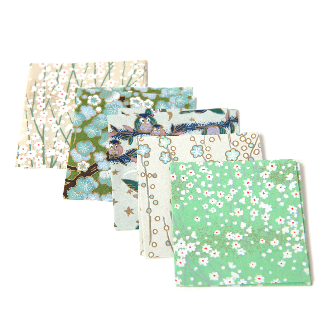 100 Papiers Origami - 6 x 6 cm - Vert Clair et Foncé, Vert d'Eau et Menthe et Bleu Turquoise - Garden