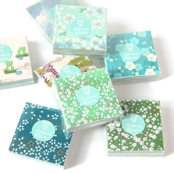 100 Papiers Origami - 6 x 6 cm - Vert Clair et Foncé, Vert d'Eau et Menthe et Bleu Turquoise - Garden