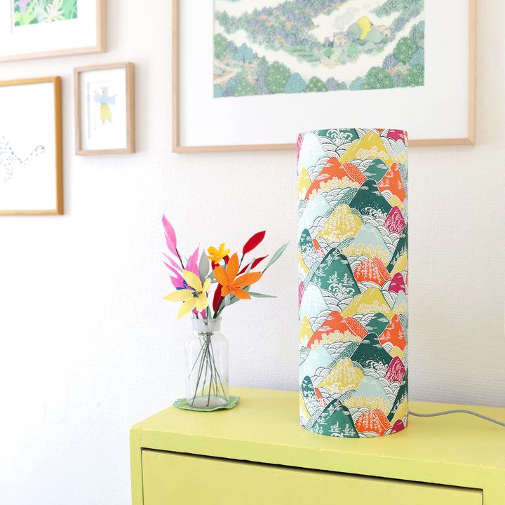 Papier Japonais - Montagnes et Rivières - Vert, Orange, Mauve et Jaune  - M965