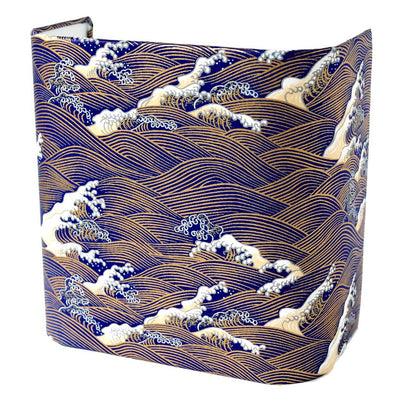 applique murale japonaise (petit modèle) aux motifs de vagues et d'écumes dans les tons bleu nuit et dorés (M851) adeline klam