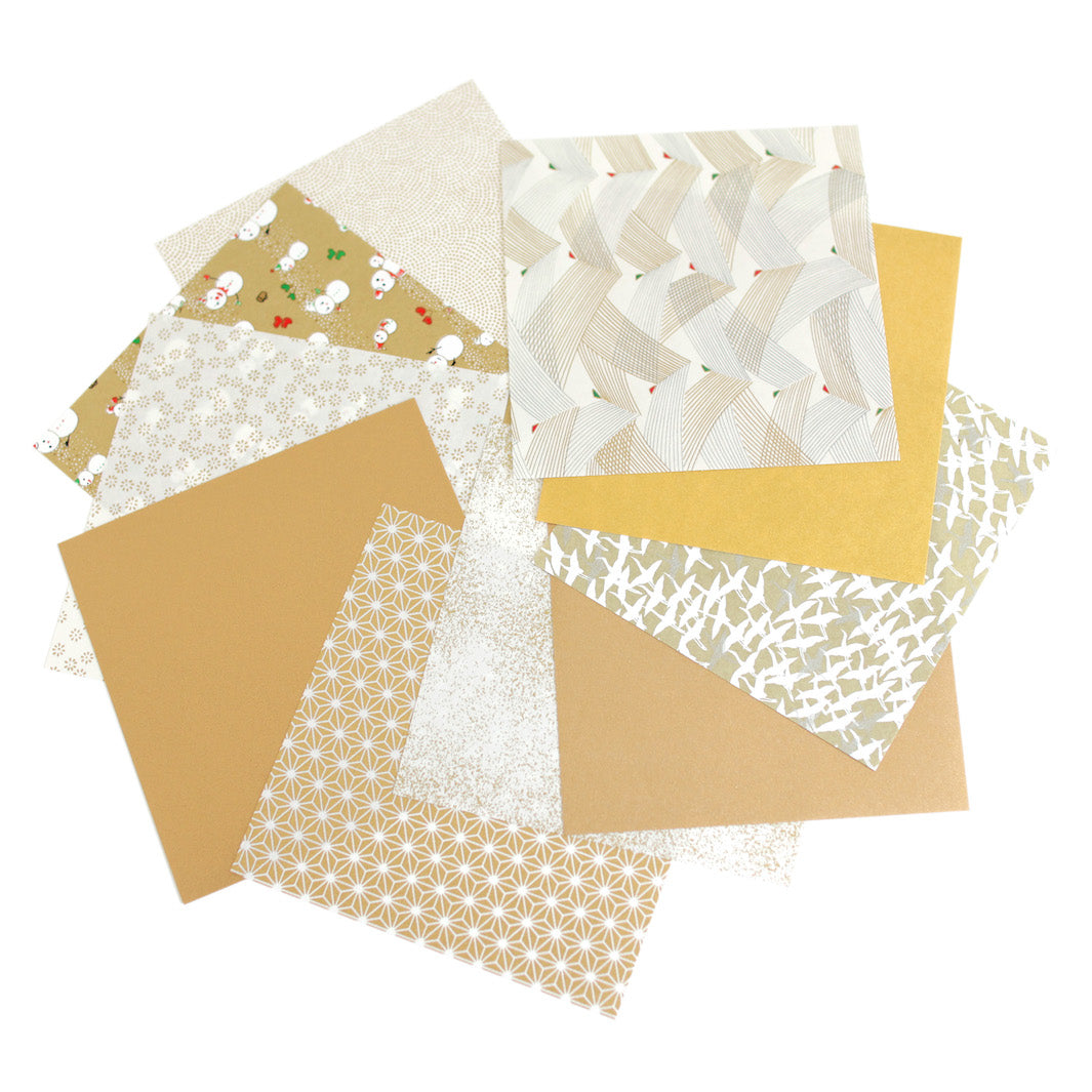 20 Origami Papers - 15 x 15 cm - Gold, Yellow, Beige and White - Golden