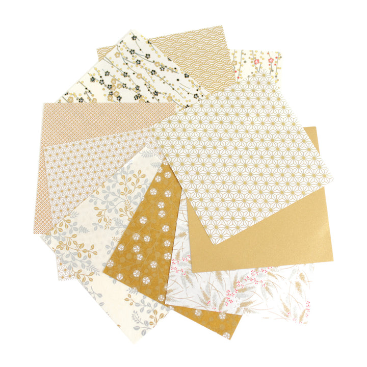 20 Papiers Origami - 15 x 15 cm - Or, Jaune, Beige et Blanc - Doré