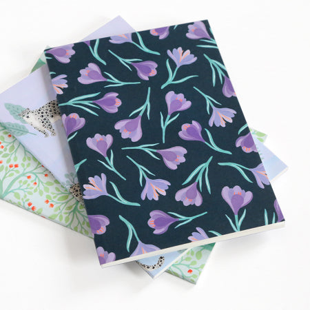 Japanese Paper Notebook - Camellias - Blue, Mauve and Green - M798