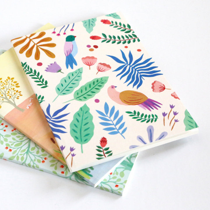 Japanese Paper Notebook - Camellias - Blue, Mauve and Green - M798