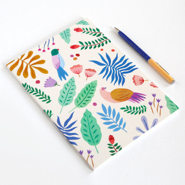 Japanese Paper Notebook - Camellias - Blue, Mauve and Green - M798