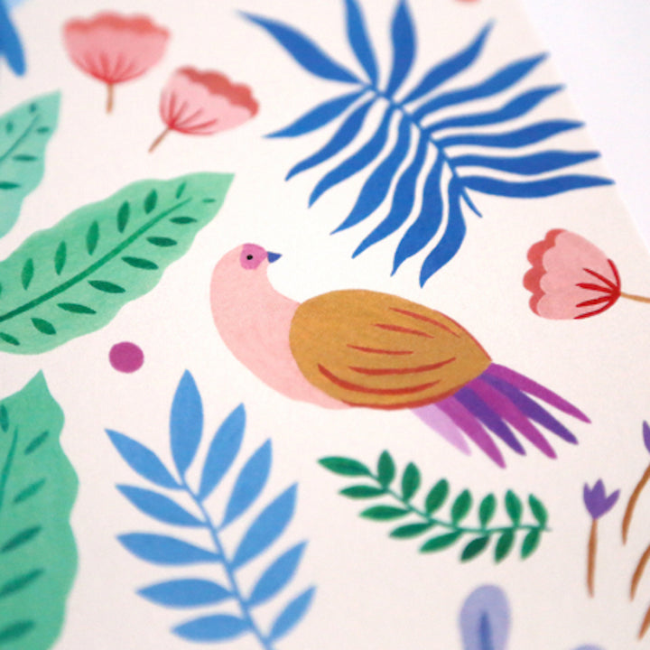 Japanese Paper Notebook - Camellias - Blue, Mauve and Green - M798