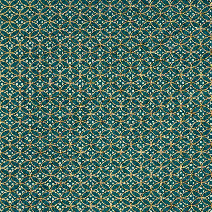 carré de 10cm par 10cm de papier japonais yuzen chiyogami aux motifs d'ellipses dans les tons bleu canard et dorés adeline klam (M652)